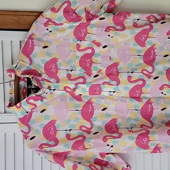 The Nutter Made in the USA Flamingo/Pineapple Collared Tee Shirt - Picture 2 of 7